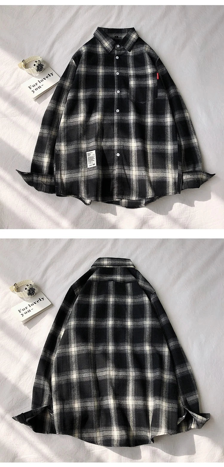 New Spring Long Sleeve Red Black Plaid Shirt Men Slim Fit Cotton Casual Shirts Men Clothing Coat Fashion Brand M-3XL