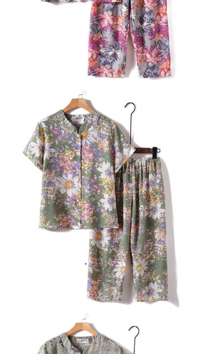Novelty Sleepwear Women Pajamas Set Night Suit For Mother & Grandma Pajamas Summer Pajama Femme Printing Cardigan Home Clothes