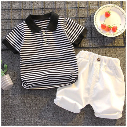 Summer Short Sleeve Clothes Baby Clothing Sets Kids Striped Polo-shirt + Shorts Outfits Toddler Infant Boys Casual Wear