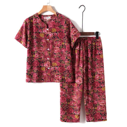 Novelty Sleepwear Women Pajamas Set Night Suit For Mother & Grandma Pajamas Summer Pajama Femme Printing Cardigan Home Clothes