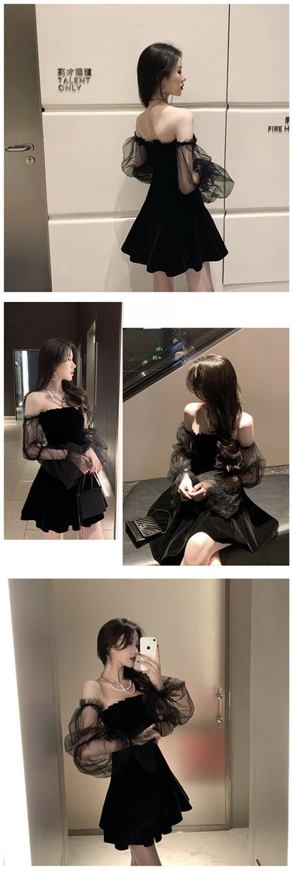 New 2025 Black Retro Dress Women Lace Chiffon Mini Dress Female High Street Sexy Korean Fashion Dress Women Club Dress