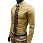 Men Dress Shirt New Fashion Men Solid Color Business Long Sleeve Men Button Turn Down Collar Shirt Top Polyester