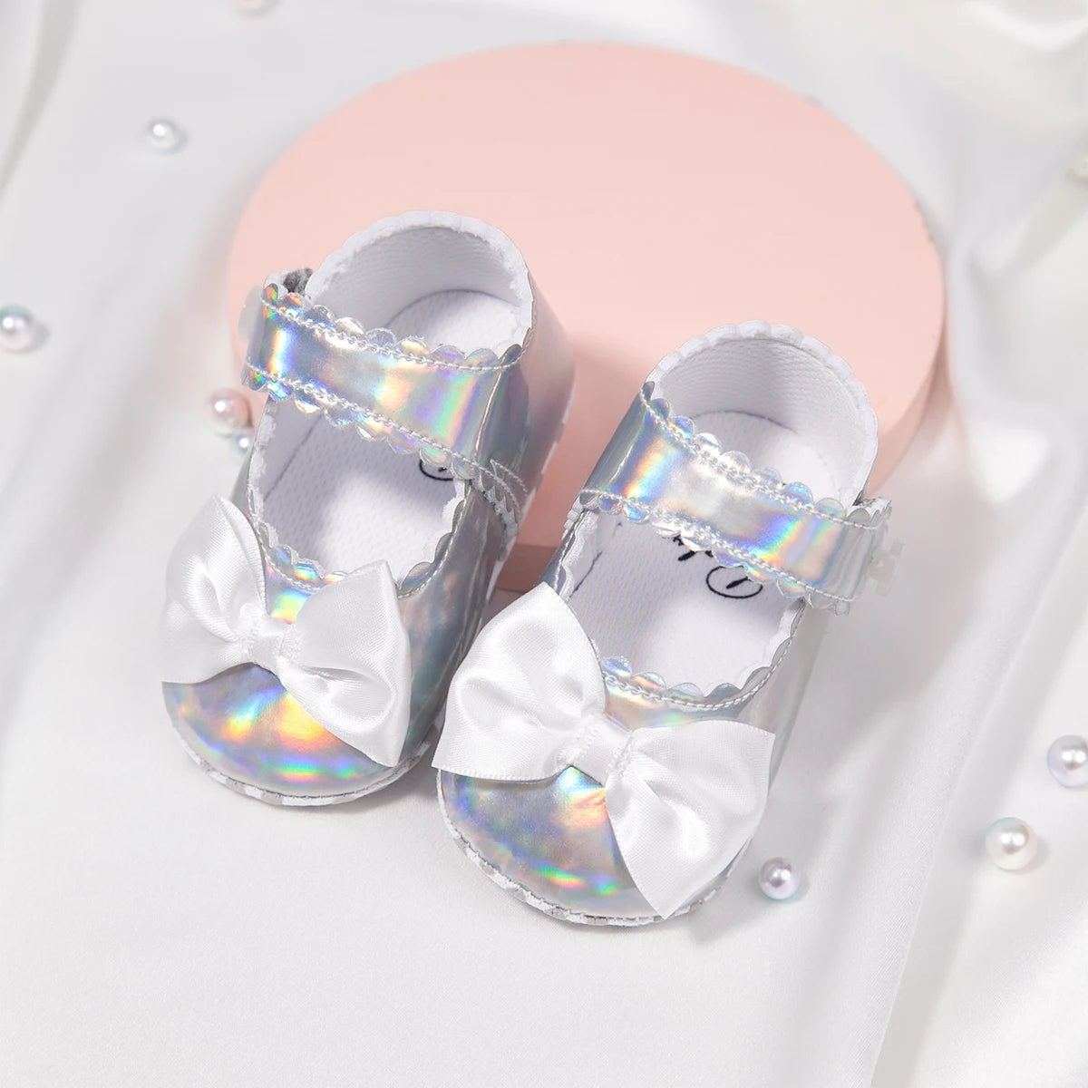 Newborn Baby Shoes Baby Boy Girl Shoes Girl Classic Bowknot Rubber Sole Anti-slip PU Dress Shoes First Walker Toddler Crib Shoes