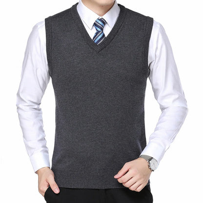 HOT SALES! Men Casual Winter Solid Color V Neck Sleeveless Knitted Woolen Plus Size Vest Knitted Woolen Vest Men Suit Vest