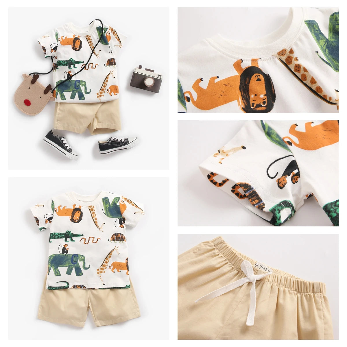 Sanlutoz Cartoon Boys Clothing Sets Summer Short Sleeve Cotton Baby Tops + Baby Shorts 2Pcs Casual