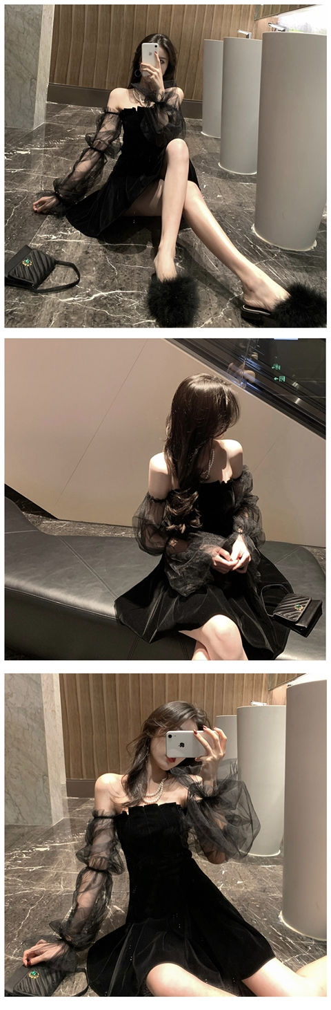 New 2025 Black Retro Dress Women Lace Chiffon Mini Dress Female High Street Sexy Korean Fashion Dress Women Club Dress