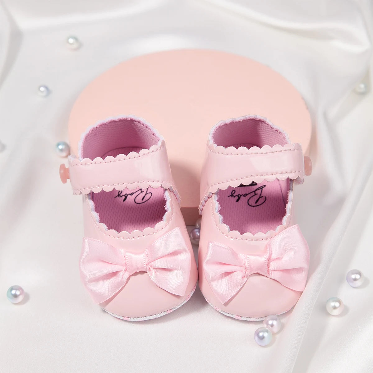 Newborn Baby Shoes Baby Boy Girl Shoes Girl Classic Bowknot Rubber Sole Anti-slip PU Dress Shoes First Walker Toddler Crib Shoes