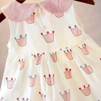 Baby Girl Dress 2025 Summer Crown Print Princess Dress Cotton Sleeveless Baby Girl Clothes Newborn Infant Toddler Kids Clothing