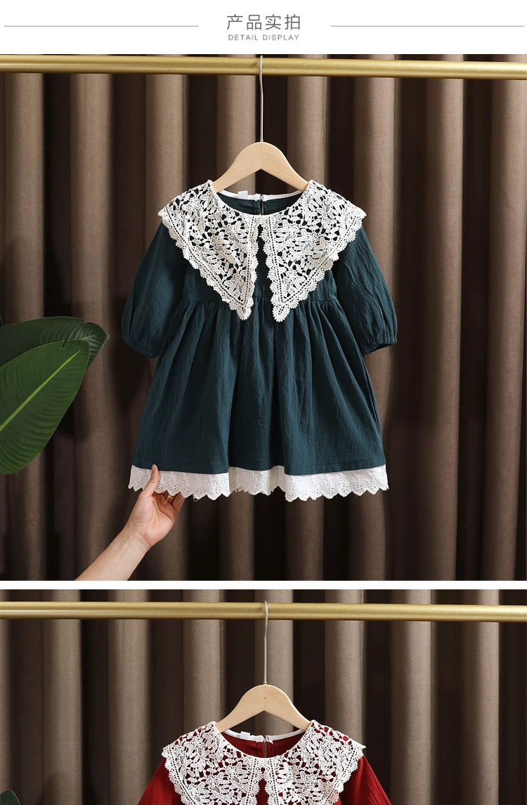 Spring baby girl clothes lace long sleeve dress costume for toddler girl baby birthday kids clothing straight long dresses dress