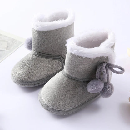 Winter Newborn Baby Girl Boy Polka Dot Cute Cartoon Cotton Shoes Soft Sole Plus Velvet Warm Boots Toddler Infant Walking Shoes