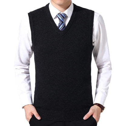 HOT SALES! Men Casual Winter Solid Color V Neck Sleeveless Knitted Woolen Plus Size Vest Knitted Woolen Vest Men Suit Vest