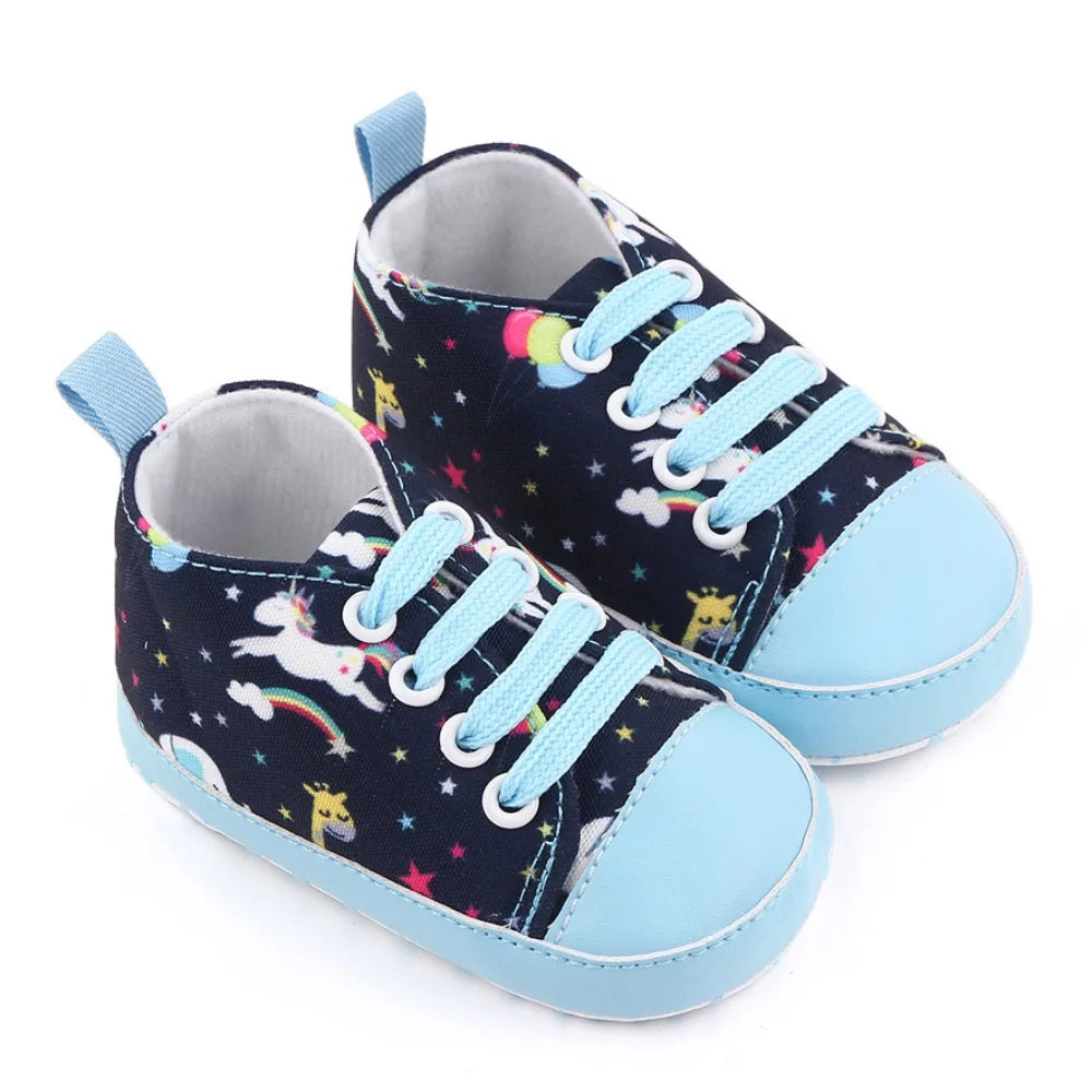 Baby Boys Girls  Soft-soled Toddler Infant First Walkers Cartoon Canvas Pattern Casual Sneaker Shoes Lace-up Shoe New Arrival
