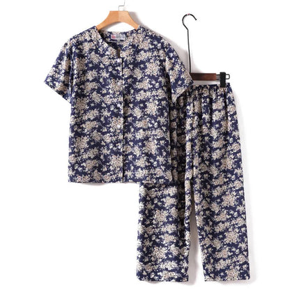 Novelty Sleepwear Women Pajamas Set Night Suit For Mother & Grandma Pajamas Summer Pajama Femme Printing Cardigan Home Clothes