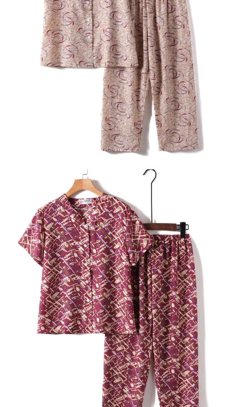 Novelty Sleepwear Women Pajamas Set Night Suit For Mother & Grandma Pajamas Summer Pajama Femme Printing Cardigan Home Clothes