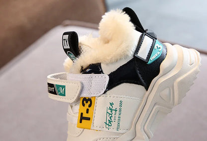 Autumn Winter Girl Children Sport Shoes Breathable Plush Warm Boys Sneakers Boots Soft Light WIth Fur Outdoor Kids Running Shoes