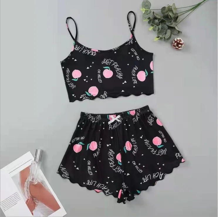 Hot Women's Sleepwear Cute Cartoon Print Short Set Pajamas for Women Pajama Set Sweet Short Sleeve V-Neck & Shorts Summer Pajama