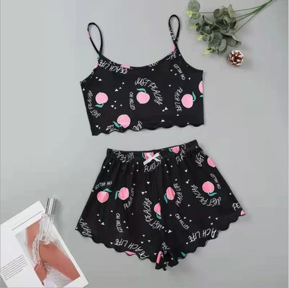 Hot Women's Sleepwear Cute Cartoon Print Short Set Pajamas for Women Pajama Set Sweet Short Sleeve V-Neck & Shorts Summer Pajama