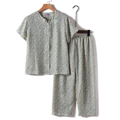 Novelty Sleepwear Women Pajamas Set Night Suit For Mother & Grandma Pajamas Summer Pajama Femme Printing Cardigan Home Clothes