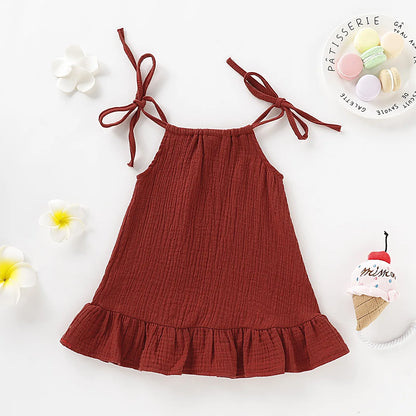 Summer Toddler Baby Girl Sleeveless Ruffles Dress Sarafan Kids Cotton Linen Muslin Slip Dresses Clothing