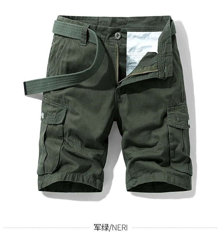 2025 Summer Men's Baggy Multi Pocket Military Cargo Shorts Male Cotton Khaki Men's Tactical Shorts Short Pants 30-38 No Belt