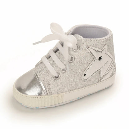 Cute 0-18M Spring Newborn Silver Baby Shoes Non Slip Cloth Bottom Girl Shoes Elegant Breathable Casual Baby First Walking Shoes