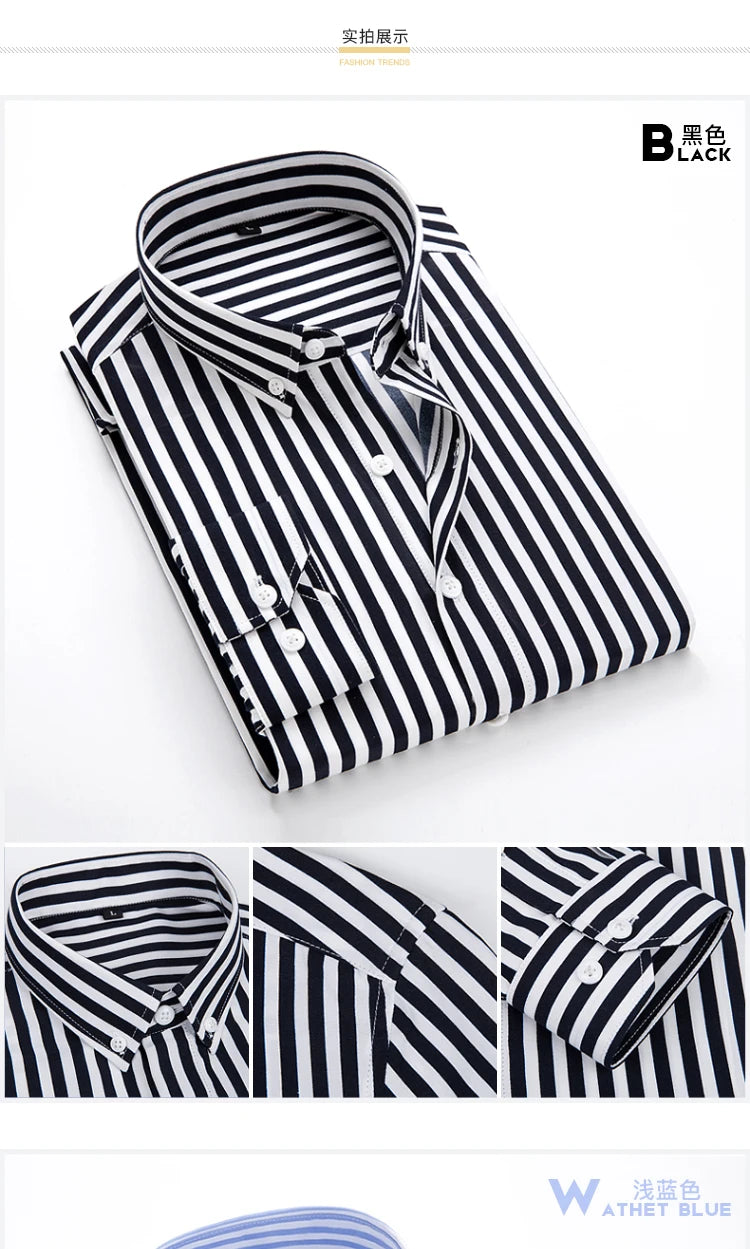 Brand New Men Shirt Male Dress Shirts Striped Men's Casual Long Sleeve Business Formal Plaid Shirt camisa social