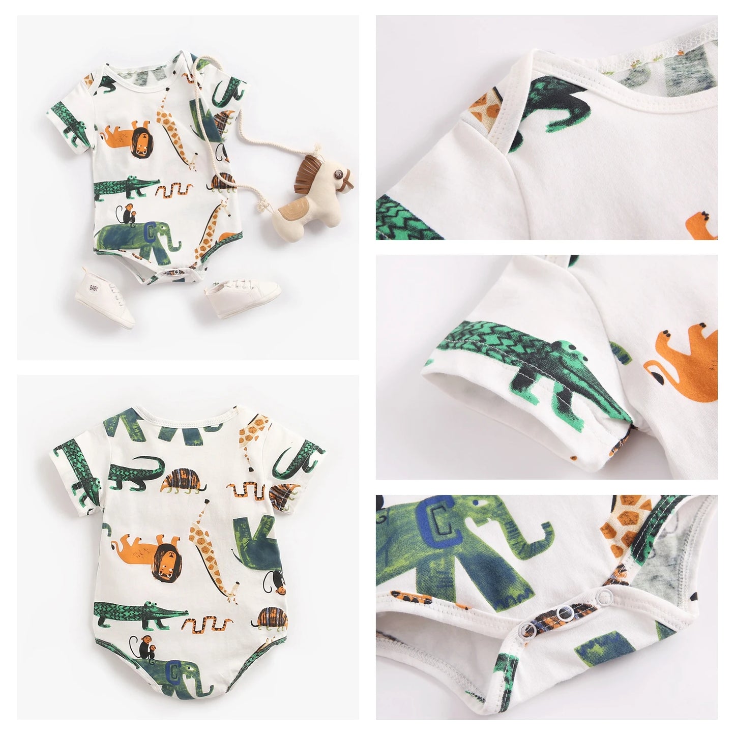 Sanlutoz Short Sleeve Baby Boys Girls Summer Bodysuits Cotton Infants Clothing Onesies Cute Cartoon Printing