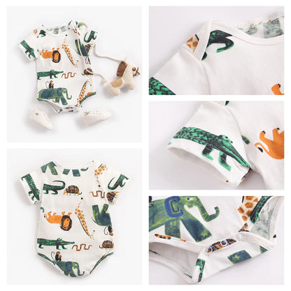 Sanlutoz Short Sleeve Baby Boys Girls Summer Bodysuits Cotton Infants Clothing Onesies Cute Cartoon Printing