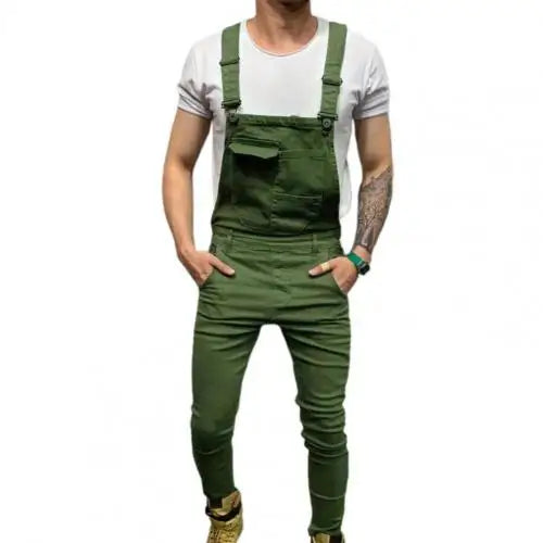 Summer New Men's Distressed Denim Carpenter Overalls Bib Jumpsuits Motos Biker Jean Long Harajuku Rompers Streetwear Plus Size