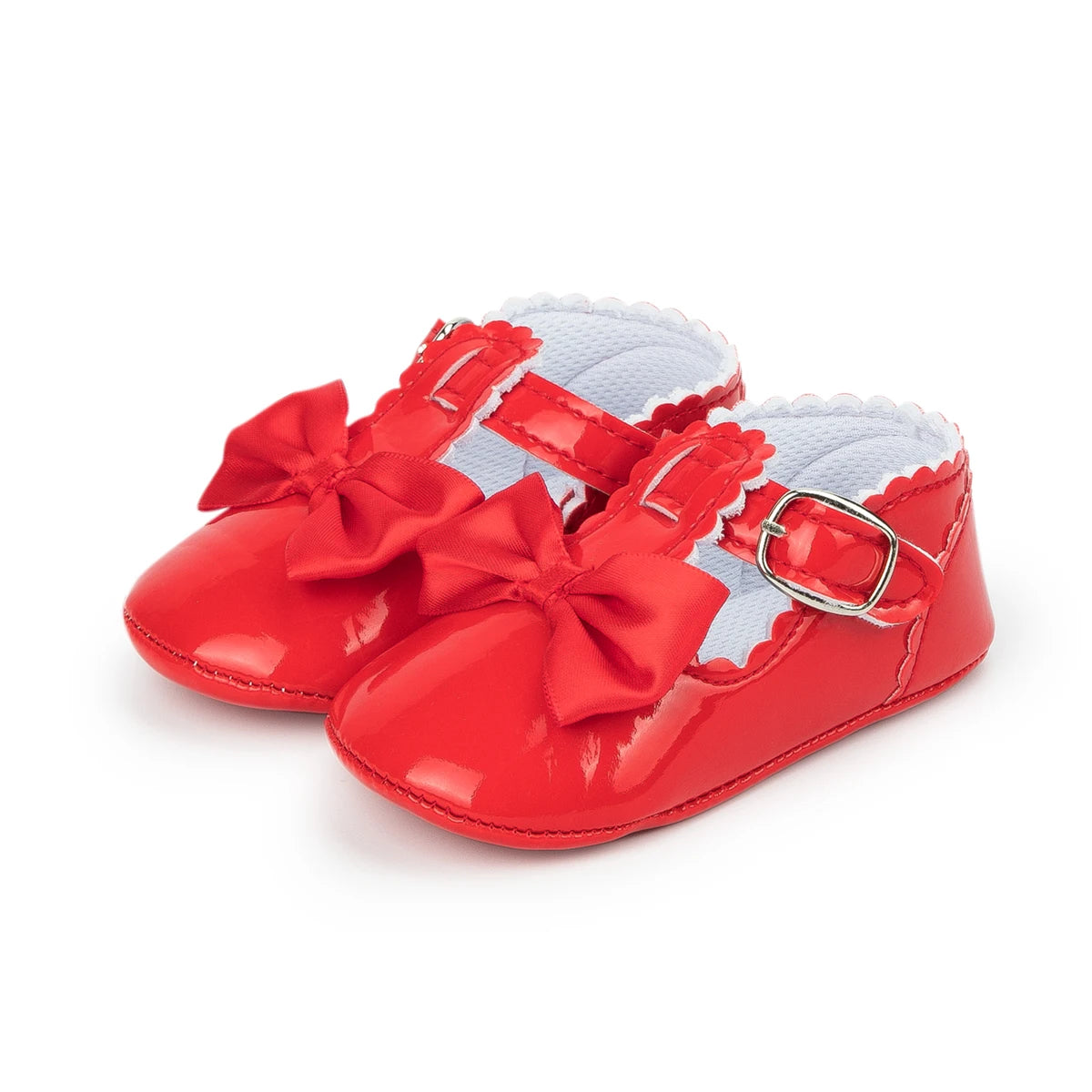 Newborn Baby Shoes Baby Boy Girl Shoes Girl Classic Bowknot Rubber Sole Anti-slip PU Dress Shoes First Walker Toddler Crib Shoes