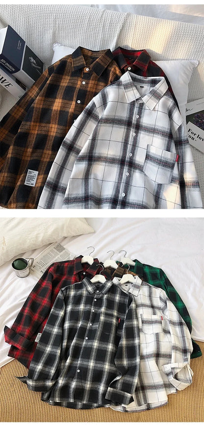 New Spring Long Sleeve Red Black Plaid Shirt Men Slim Fit Cotton Casual Shirts Men Clothing Coat Fashion Brand M-3XL