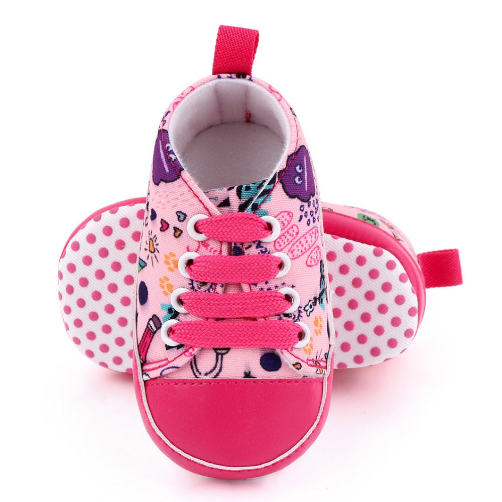 Baby Boys Girls  Soft-soled Toddler Infant First Walkers Cartoon Canvas Pattern Casual Sneaker Shoes Lace-up Shoe New Arrival
