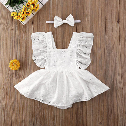 Newborn Infant Baby Girls Princess Short Sleeve Romper Dress Clothes Outfit 2025 Summer white girls mini dress