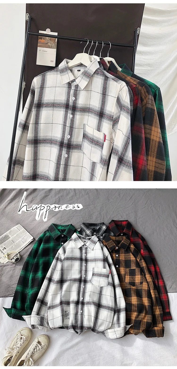 New Spring Long Sleeve Red Black Plaid Shirt Men Slim Fit Cotton Casual Shirts Men Clothing Coat Fashion Brand M-3XL