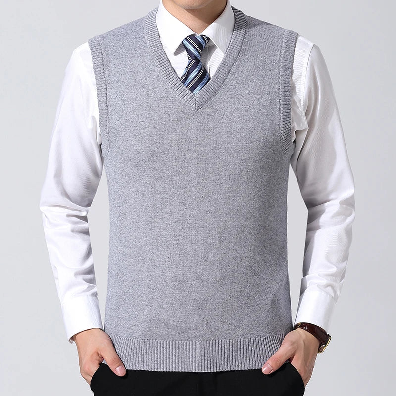 JOHMUVVE  New Men V-neck Vest Trend Retro Solid Color Vest All-match Casual Business Work Woolen Knit Vest Men Autumn