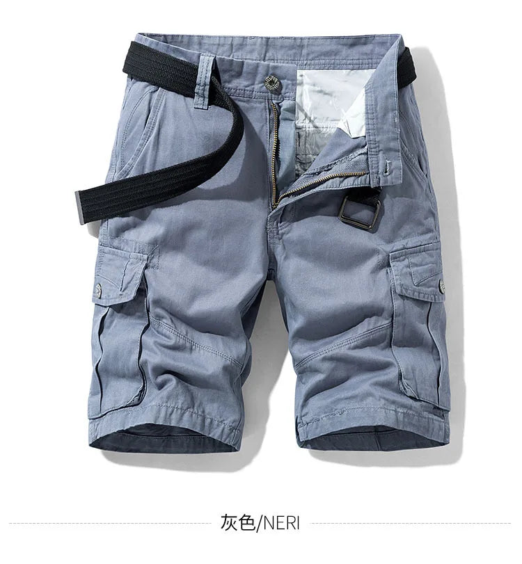 2025 Summer Men's Baggy Multi Pocket Military Cargo Shorts Male Cotton Khaki Men's Tactical Shorts Short Pants 30-38 No Belt