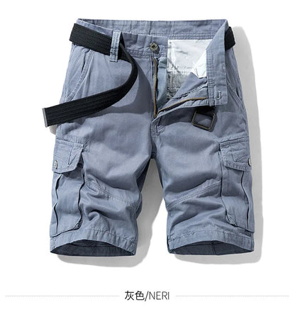 2025 Summer Men's Baggy Multi Pocket Military Cargo Shorts Male Cotton Khaki Men's Tactical Shorts Short Pants 30-38 No Belt