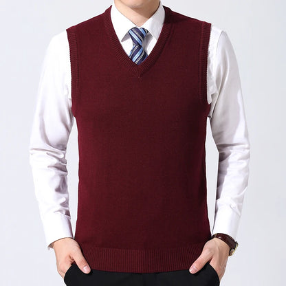 JOHMUVVE  New Men V-neck Vest Trend Retro Solid Color Vest All-match Casual Business Work Woolen Knit Vest Men Autumn