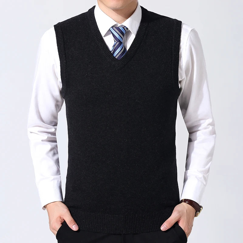 JOHMUVVE  New Men V-neck Vest Trend Retro Solid Color Vest All-match Casual Business Work Woolen Knit Vest Men Autumn