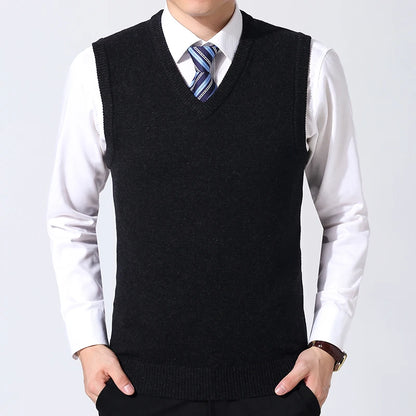 JOHMUVVE  New Men V-neck Vest Trend Retro Solid Color Vest All-match Casual Business Work Woolen Knit Vest Men Autumn