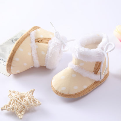 Winter Newborn Baby Girl Boy Polka Dot Cute Cartoon Cotton Shoes Soft Sole Plus Velvet Warm Boots Toddler Infant Walking Shoes
