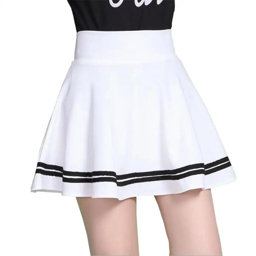 Women Skirt Solid Color Sexy High Waist Stripe Midi Pleated Skirts Girls Black White A Line Mini School Skirt Uniform Large Size