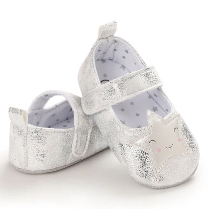 Cute 0-18M Spring Newborn Silver Baby Shoes Non Slip Cloth Bottom Girl Shoes Elegant Breathable Casual Baby First Walking Shoes
