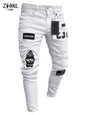 Men's Stretchy Ripped Skinny Embroidered Jeans Men's White Pants Destroyed Hole Slim Fit Denim High Quality Hip Hop Men trousers
