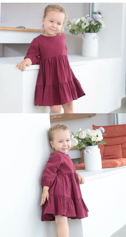 Full Sleeve Toddler Baby Girl Dress Cotton Solid Full Sleeve Infant Dress