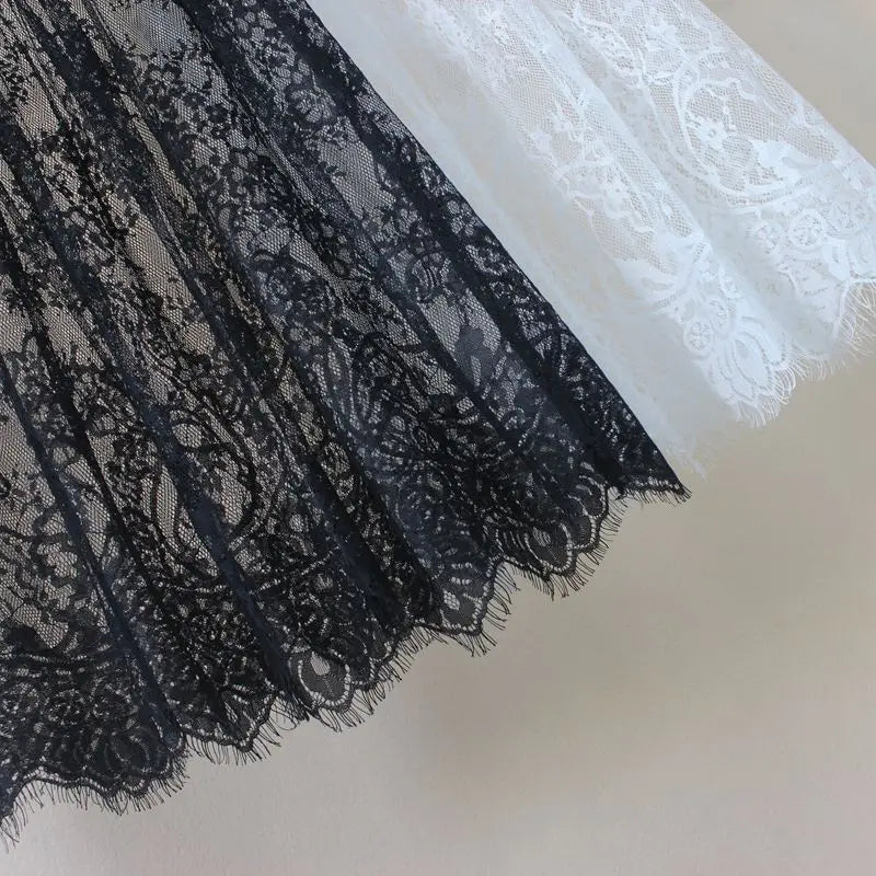 Hot Summer Women Lace Skirts  Fashion Solid Casual Mesh Tulle Skirt Hollow Out Short Pencil Elegant Elastic Black White Skirt