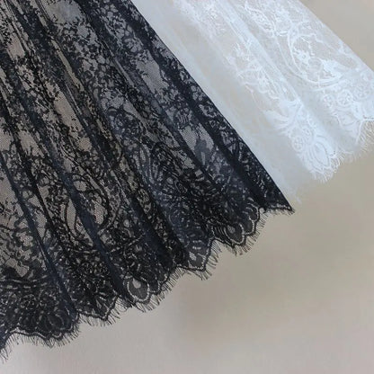 Hot Summer Women Lace Skirts  Fashion Solid Casual Mesh Tulle Skirt Hollow Out Short Pencil Elegant Elastic Black White Skirt