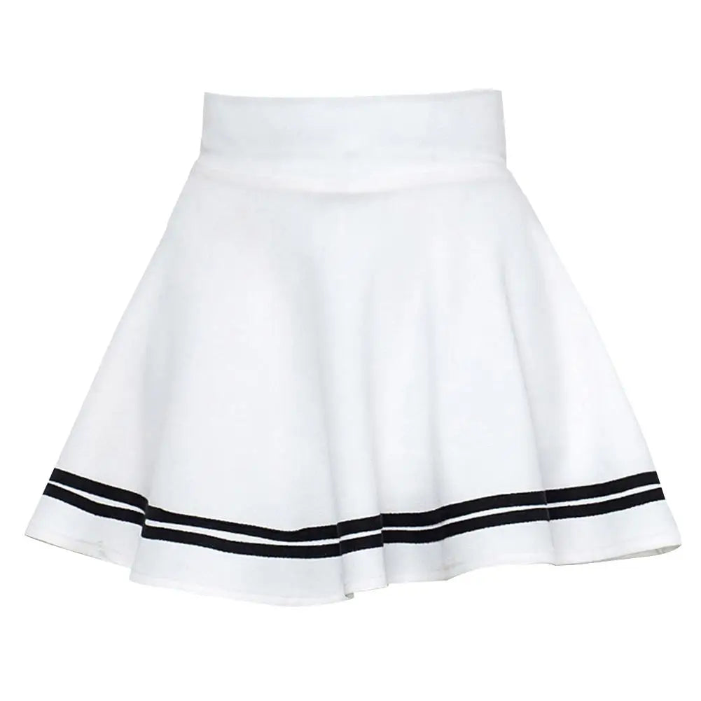 Women Skirt Solid Color Sexy High Waist Stripe Midi Pleated Skirts Girls Black White A Line Mini School Skirt Uniform Large Size