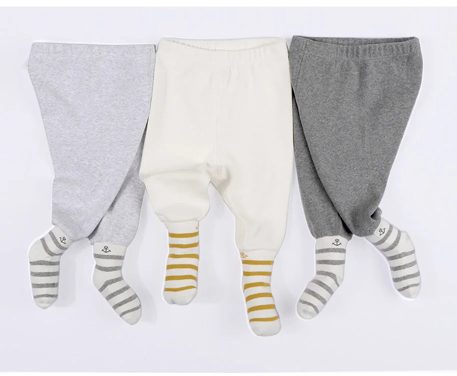 Baby footed pants newborn baby girl boy leggings long trousers  0-6-12months kid lycry cotton sleepwear trousers pyjamas pants