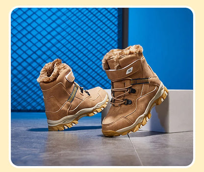 High Quality Boys girl Winter Snow Boots Platform Warm Cotton Shoes Leather Autumn Waterproof Kids Footwear Child Sneaker 5 12+y